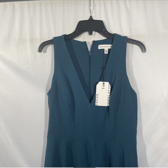 NWT $182 Dress the Population [ Large ] Catalina Fit & Flare Dress Peacock #Q292 - Picture 6 of 13